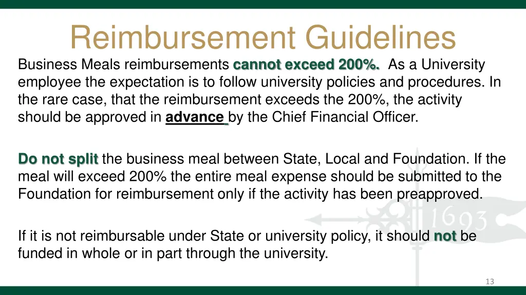 reimbursement guidelines business meals