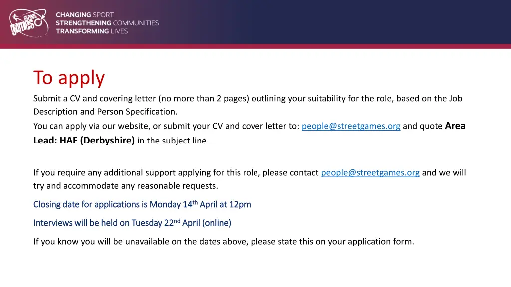 to apply submit a cv and covering letter no more