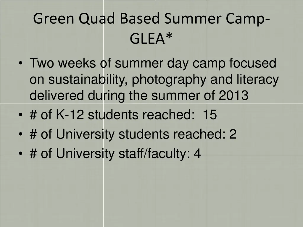 green quad based summer camp glea