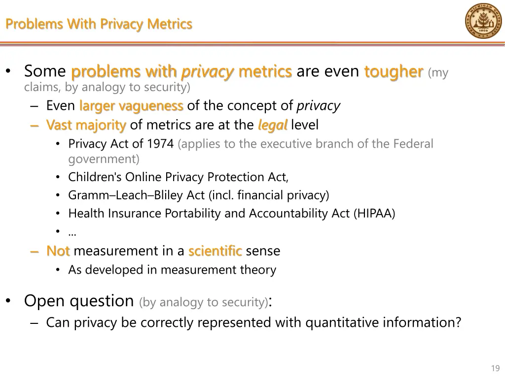 problems with privacy metrics