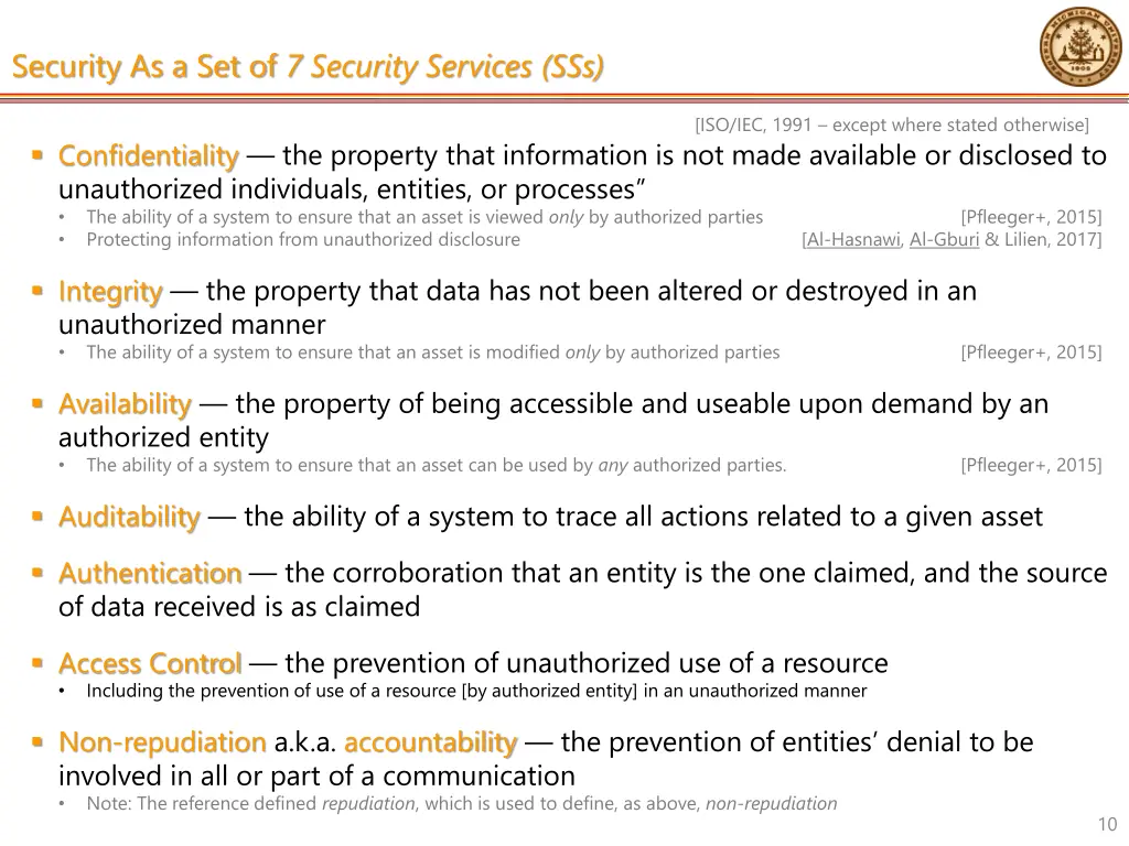 security as a set of 7 security services sss
