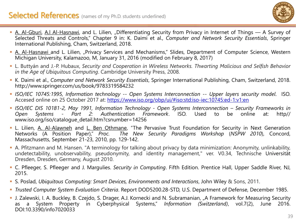 selected references names of my ph d students