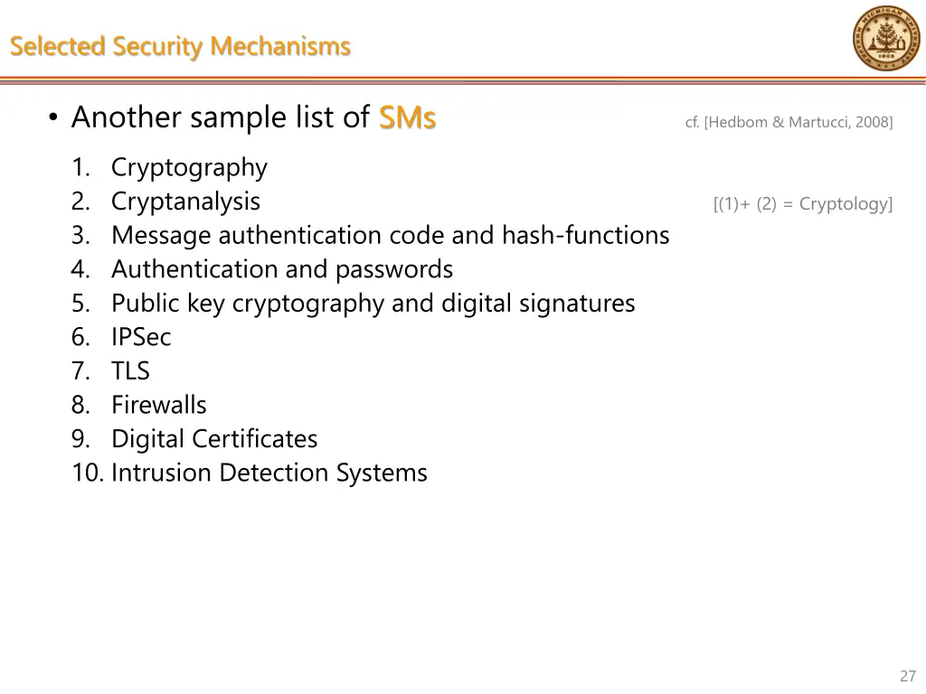 selected security mechanisms 1
