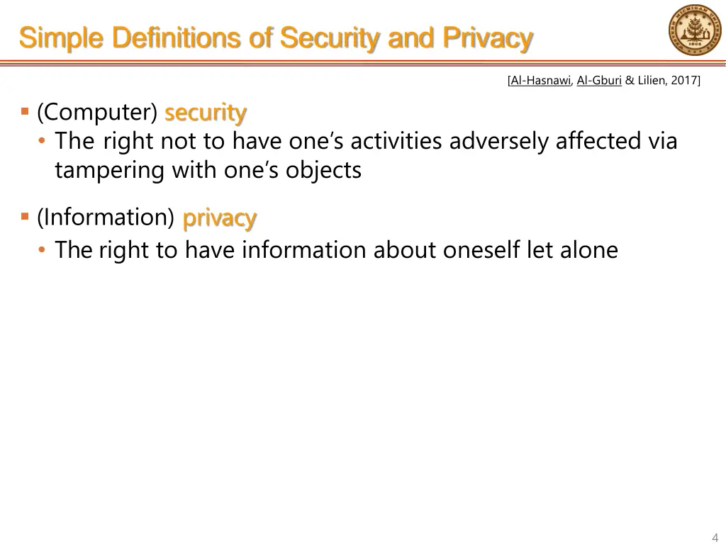 simple definitions of security and privacy