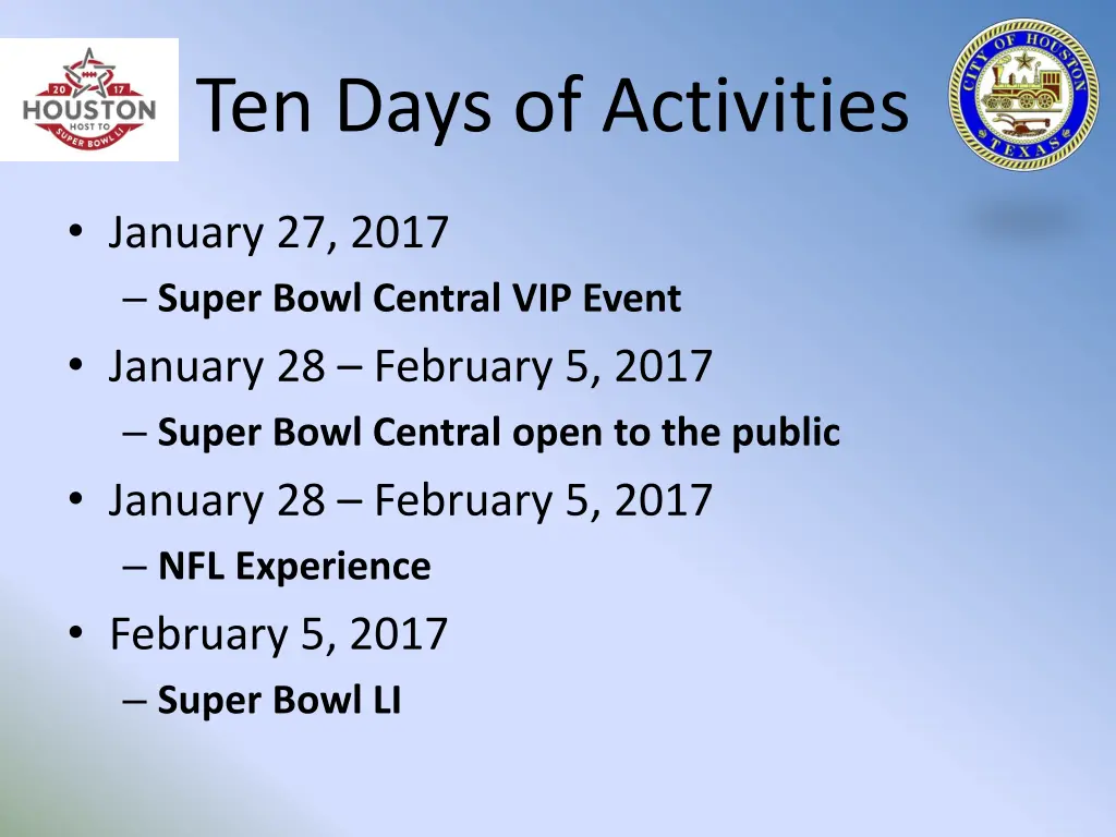 ten days of activities