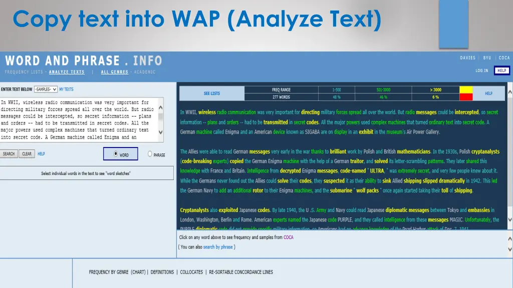 copy text into wap analyze text