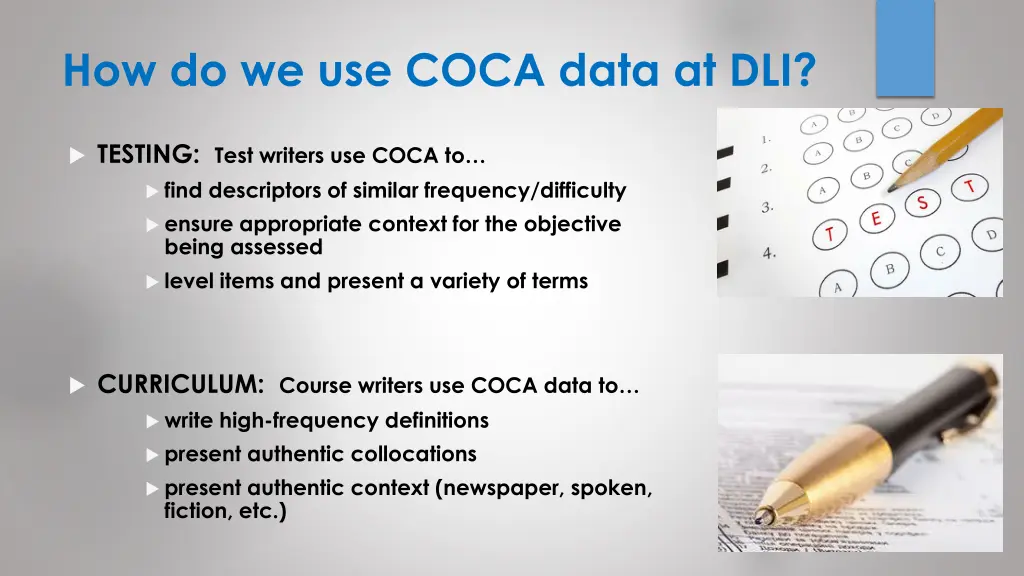 how do we use coca data at dli