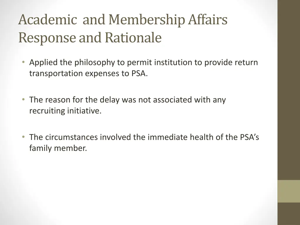 academic and membership affairs response