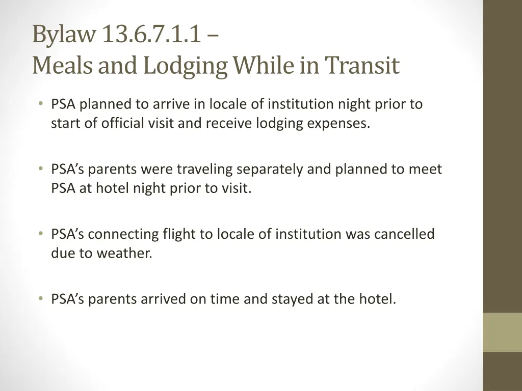 bylaw 13 6 7 1 1 meals and lodging while