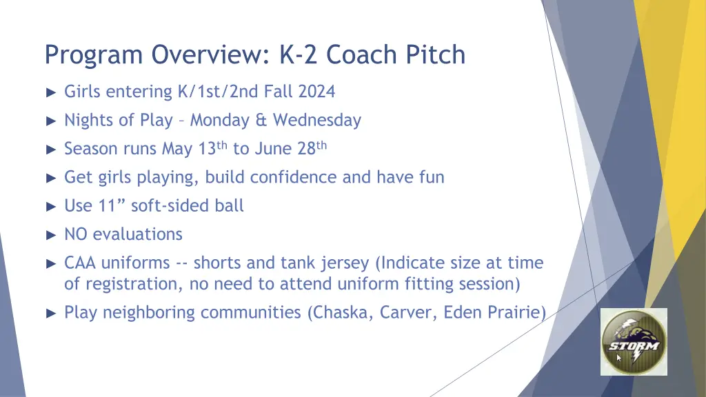 program overview k 2 coach pitch