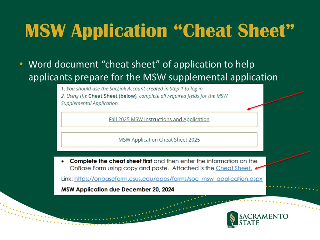 msw application cheat sheet