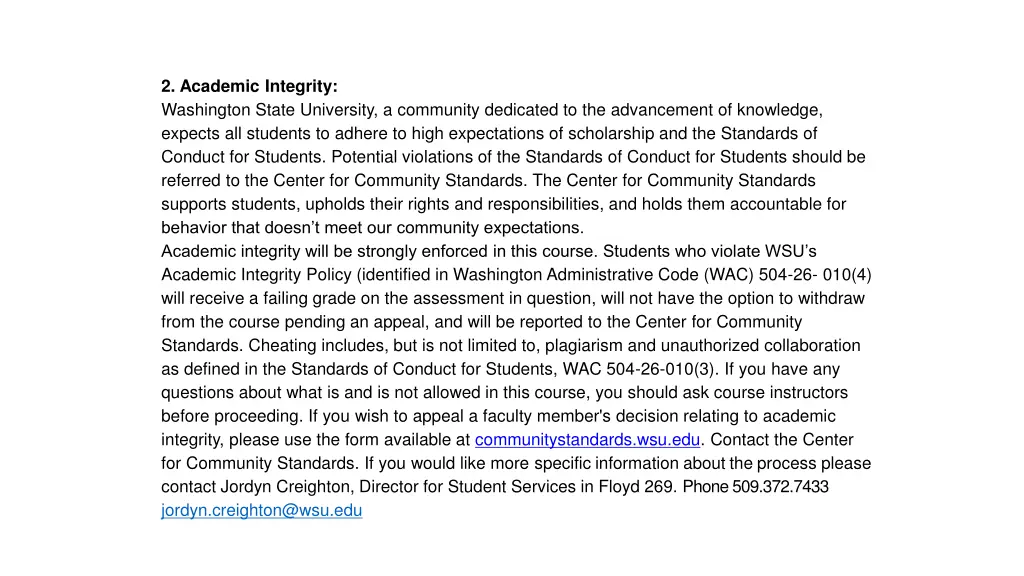 2 academic integrity washington state university