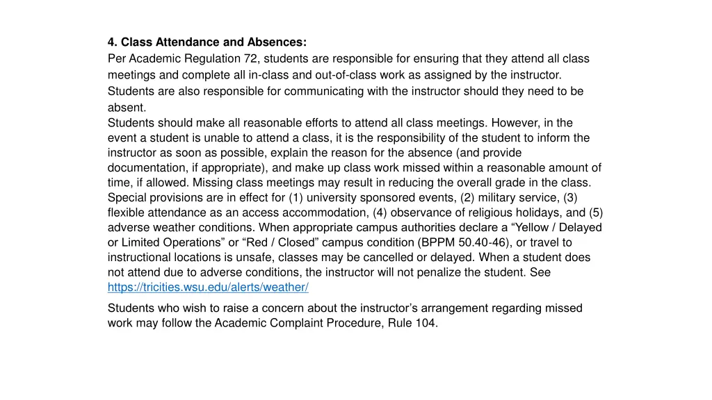 4 class attendance and absences per academic