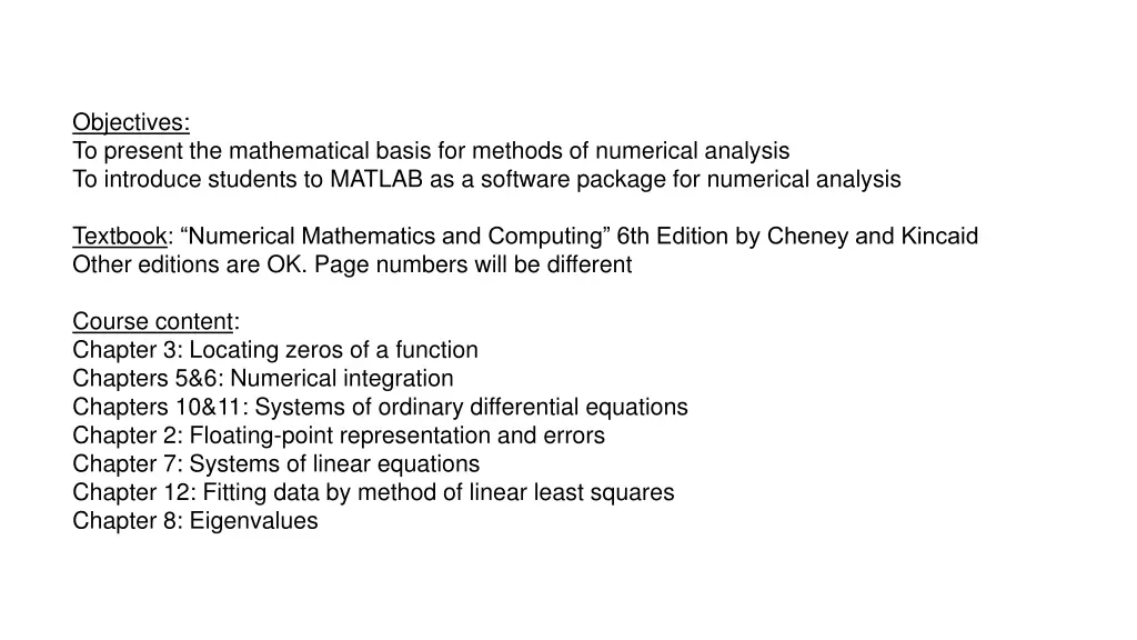 objectives to present the mathematical basis