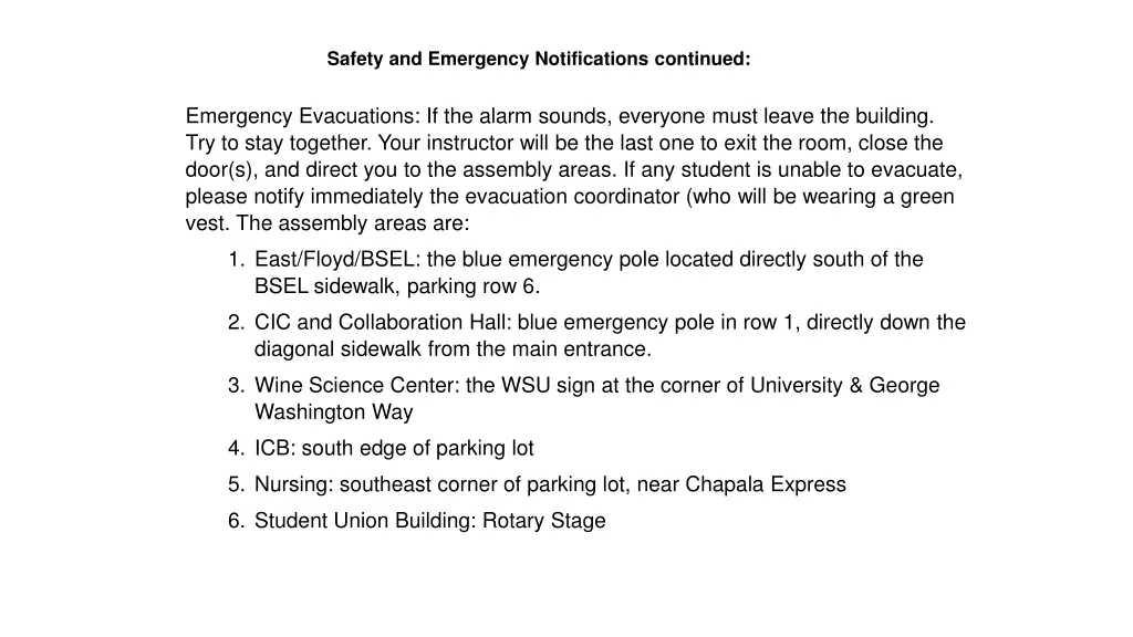 safety and emergency notifications continued