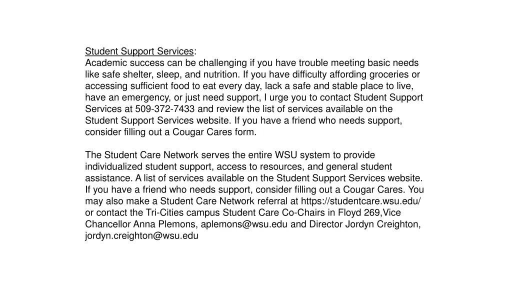 student support services academic success