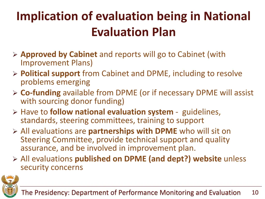 implication of evaluation being in national