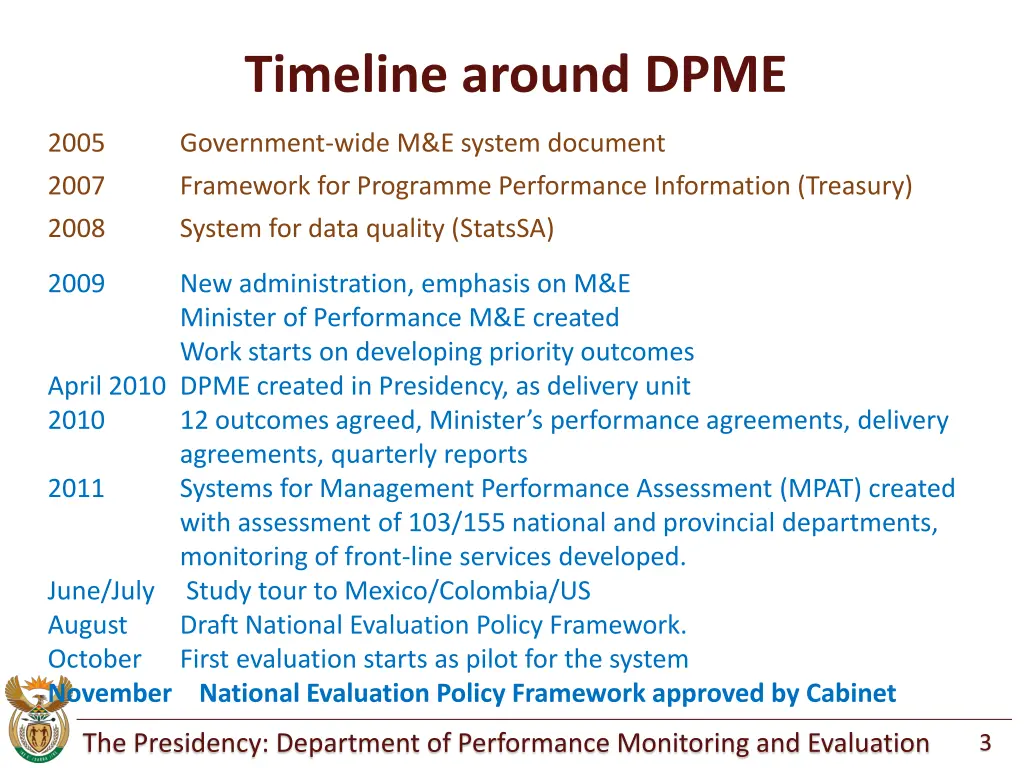 timeline around dpme