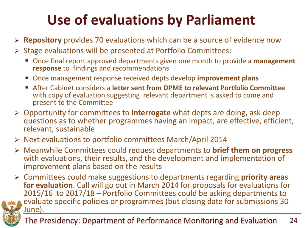 use of evaluations by parliament