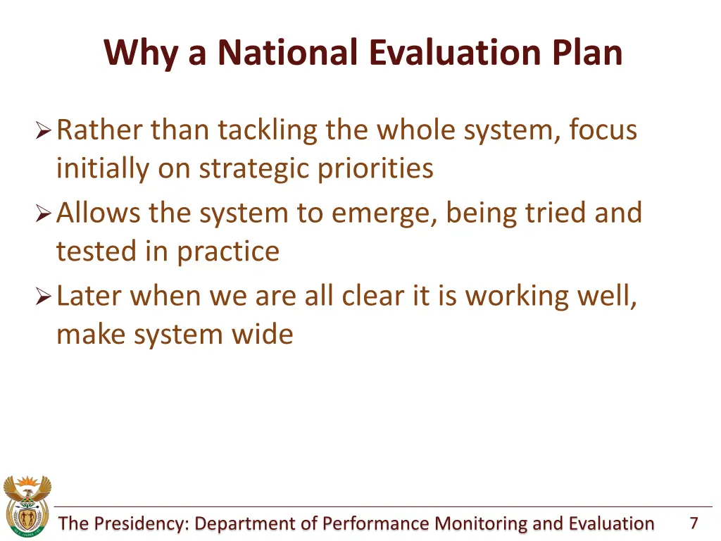 why a national evaluation plan