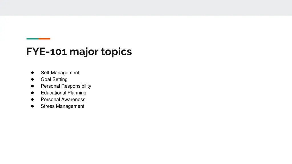 fye 101 major topics