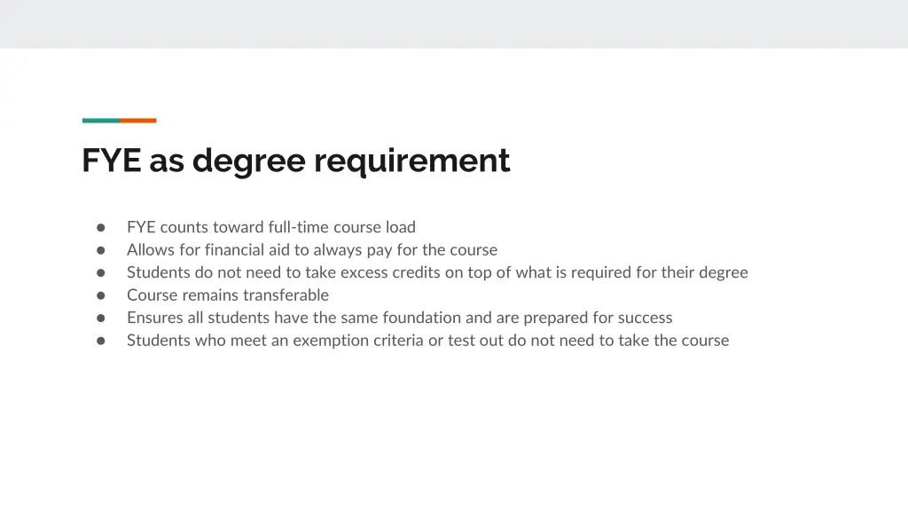 fye as degree requirement