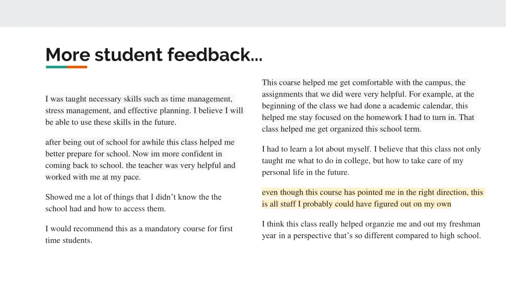 more student feedback