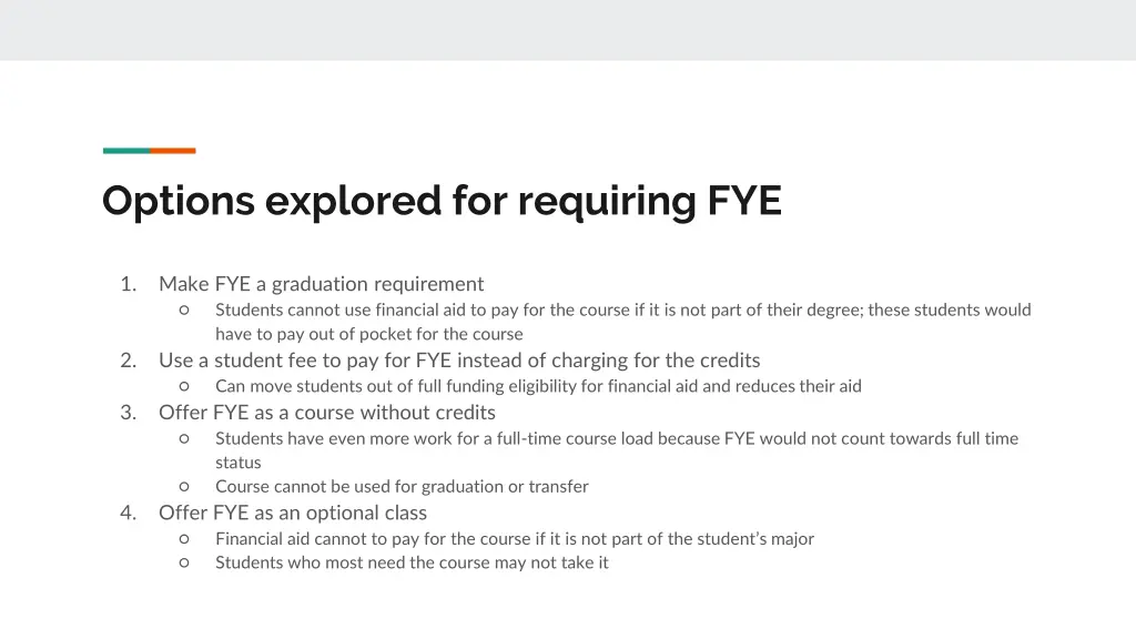 options explored for requiring fye