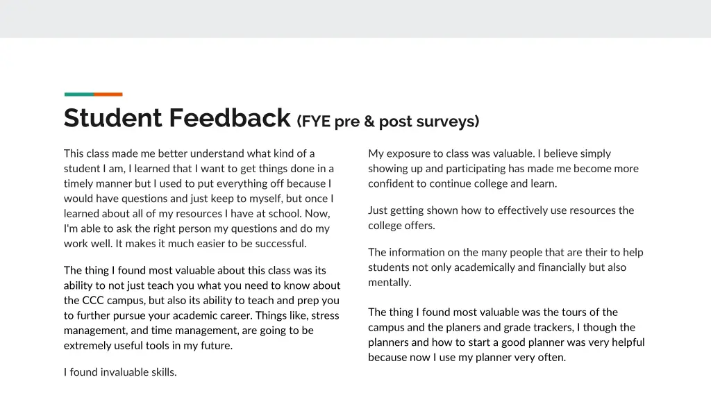 student feedback fye pre post surveys