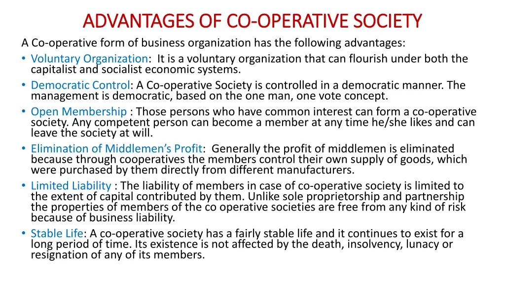 advantages of co advantages of co operative