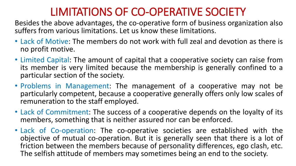 limitations of co limitations of co operative