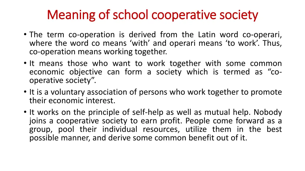 meaning of school cooperative society meaning