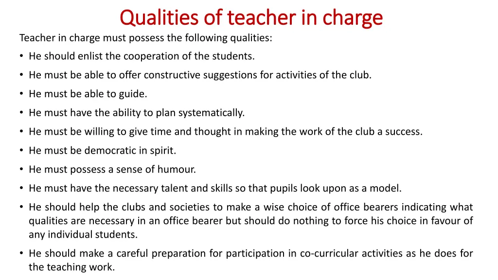 qualities of teacher in charge qualities