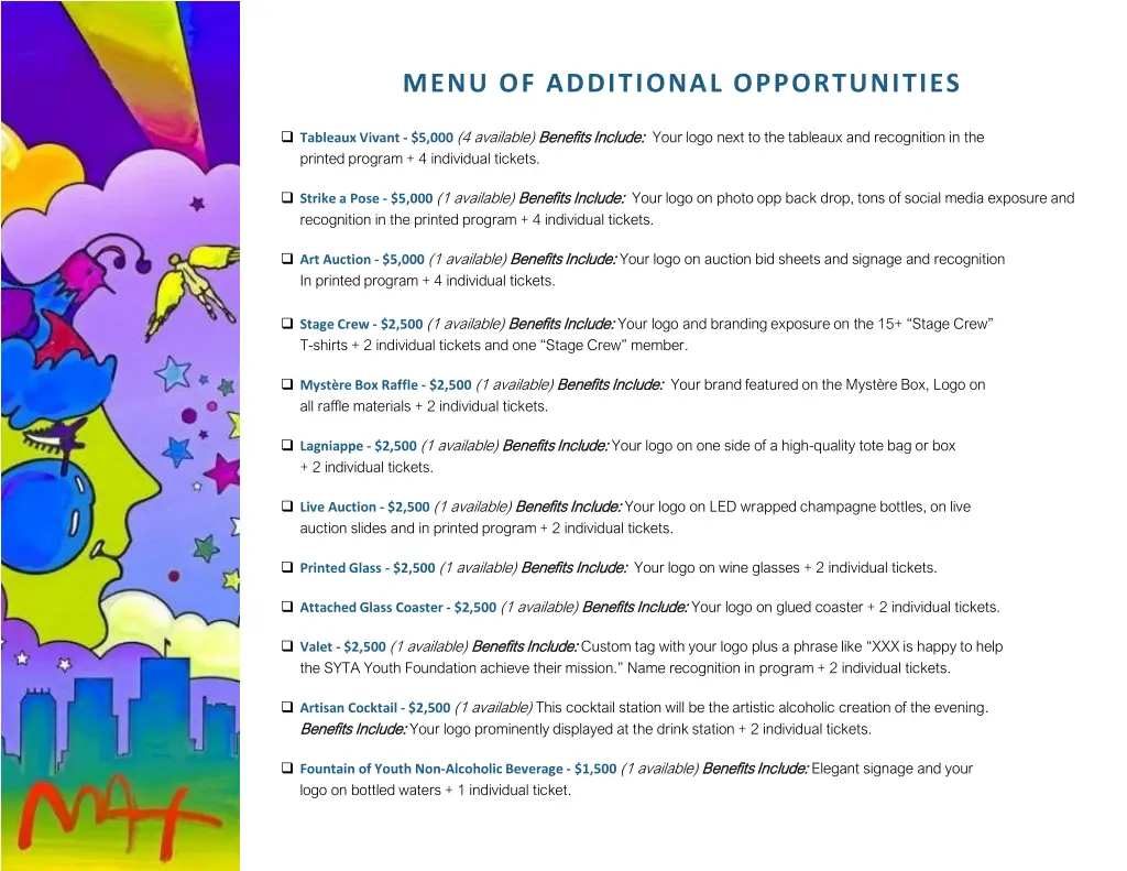 menu of additional opportunities