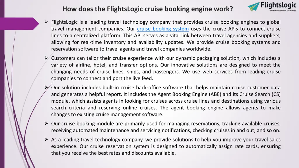 how does the flightslogic cruise booking engine