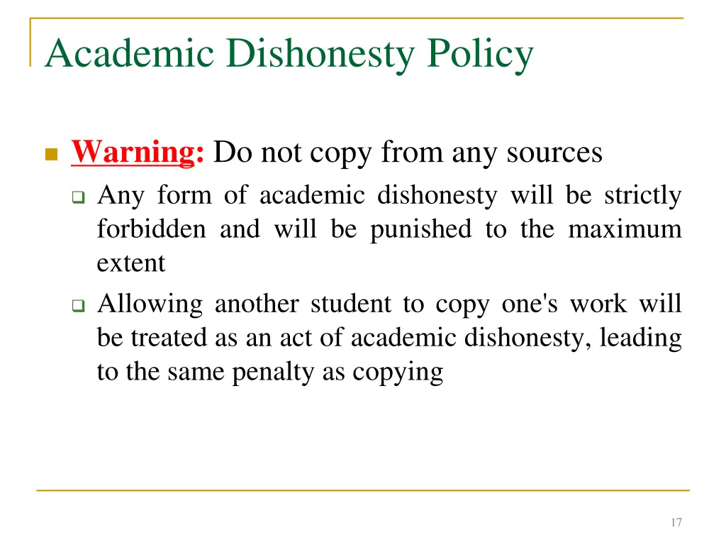 academic dishonesty policy