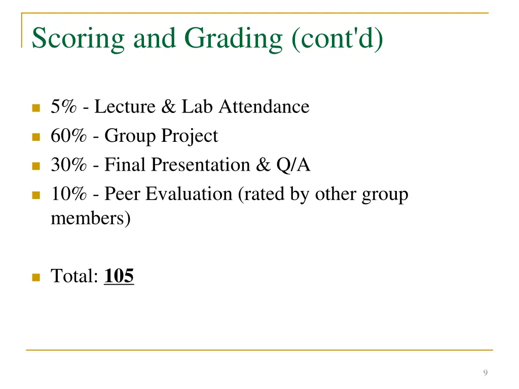 scoring and grading cont d