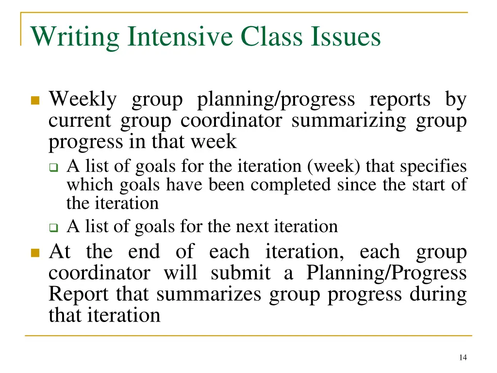writing intensive class issues