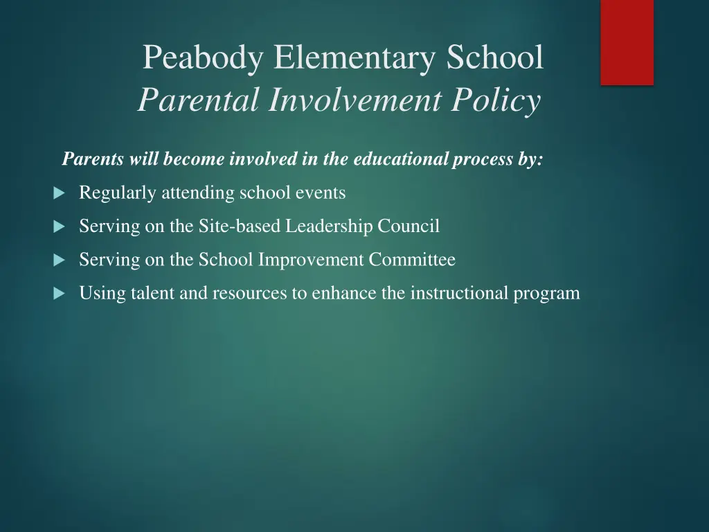 peabody elementary school parental involvement