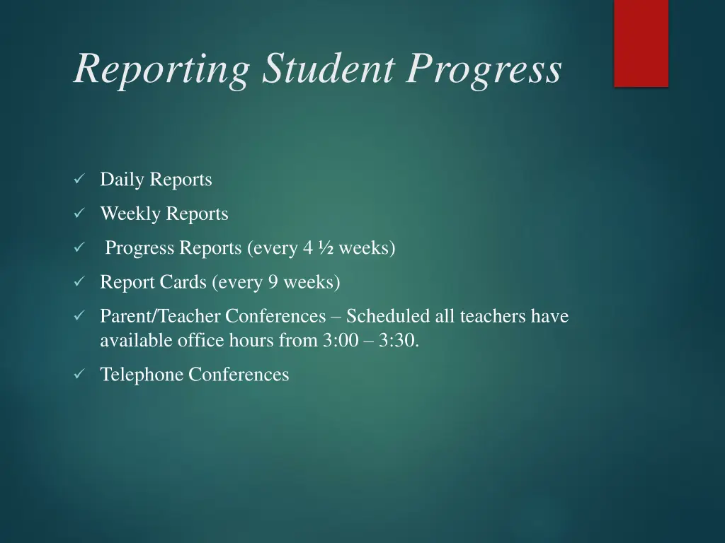 reporting student progress