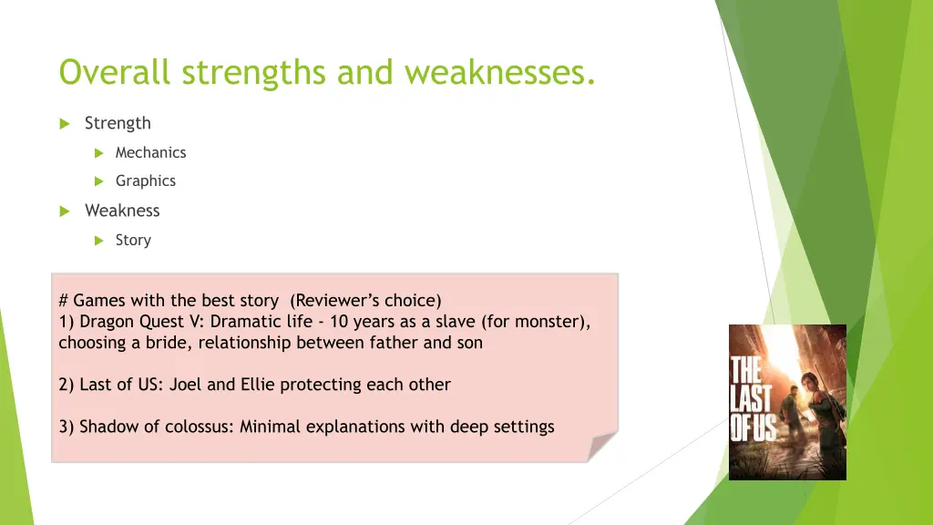 overall strengths and weaknesses