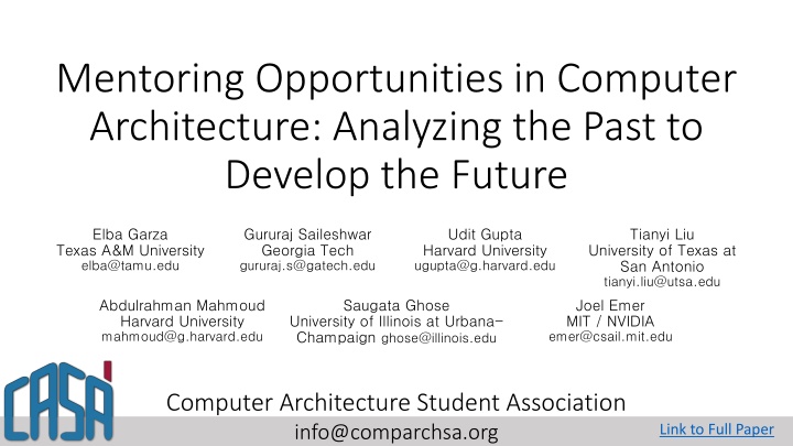 mentoring opportunities in computer architecture