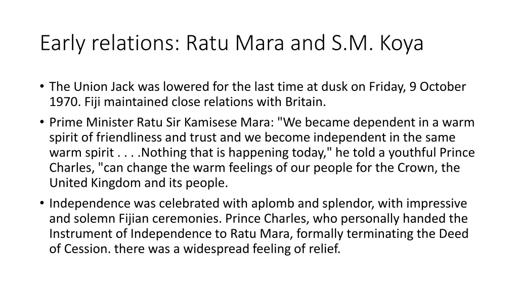early relations ratu mara and s m koya