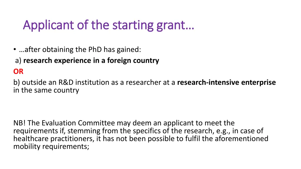 applicant of the starting grant applicant 1