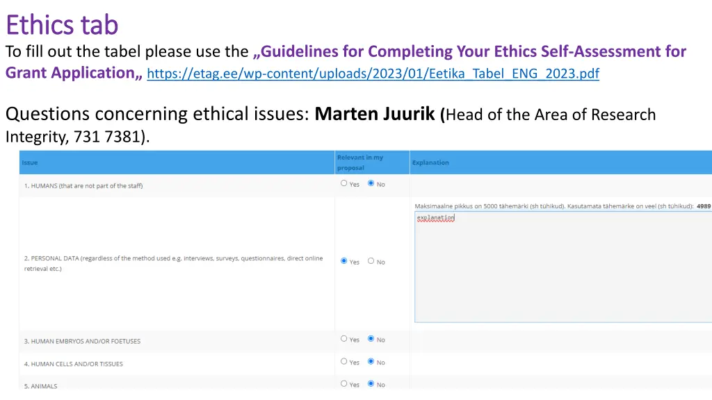 ethics ethics tab to fill out the tabel please