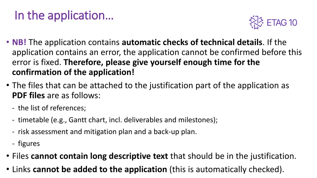 in the application in the application