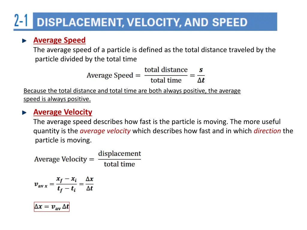 average speed the average speed of a particle