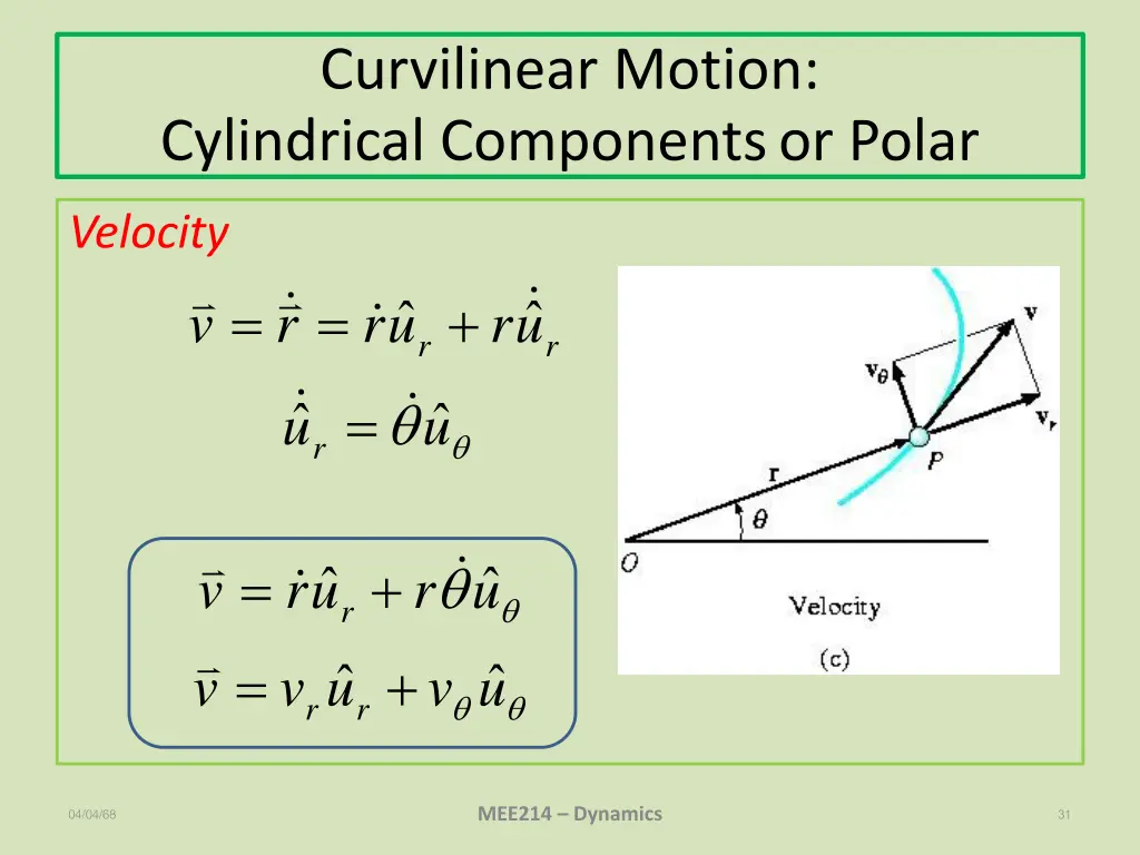 curvilinear motion cylindrical components or polar