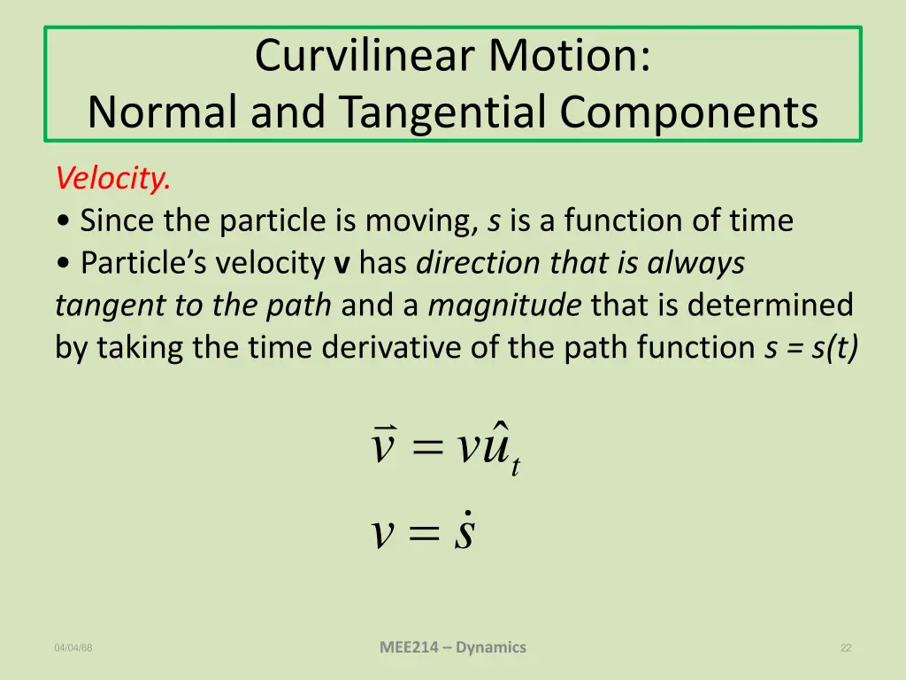 curvilinear motion normal and tangential 1