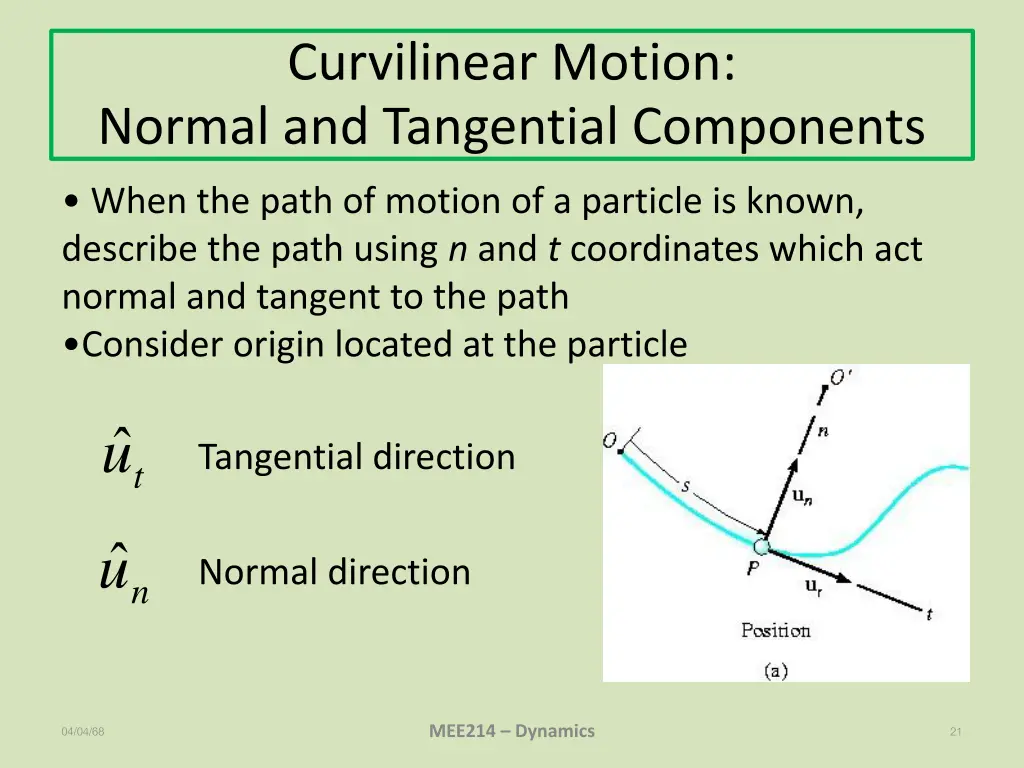 curvilinear motion normal and tangential